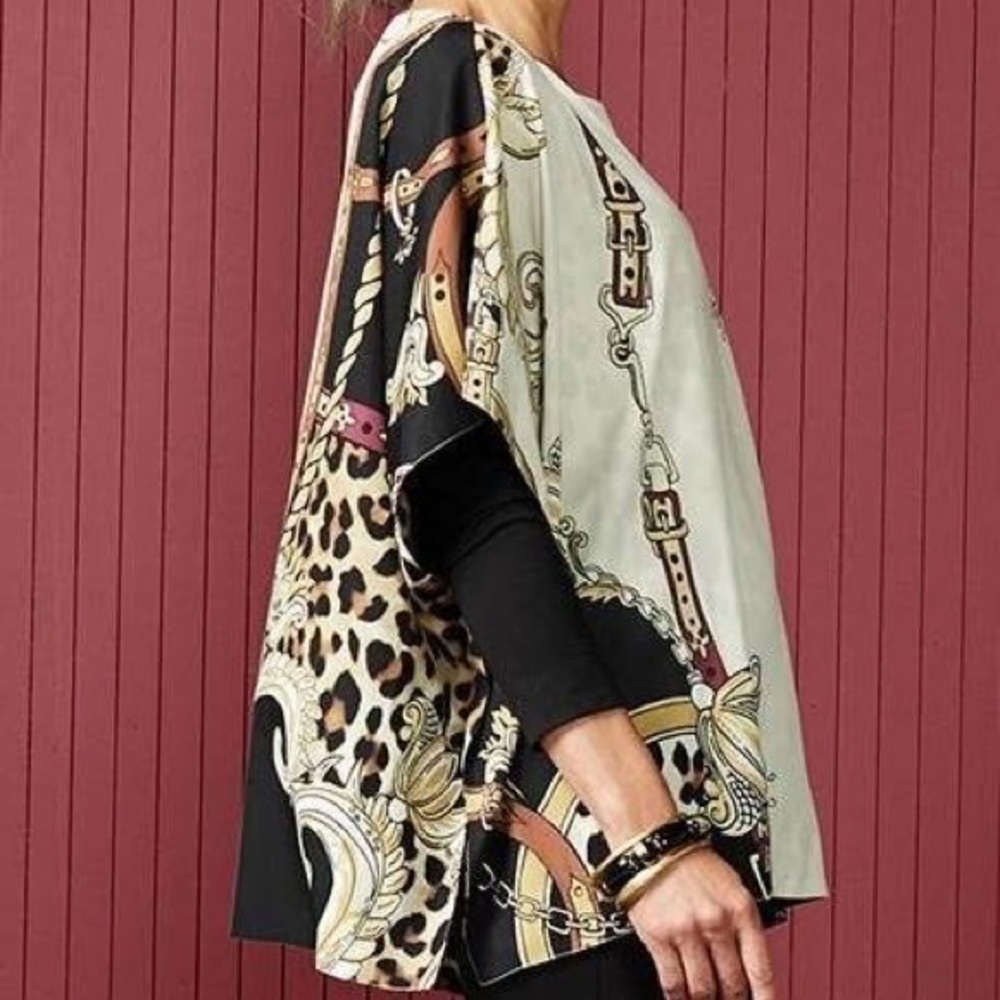 Chicos reversible printed poncho NWT